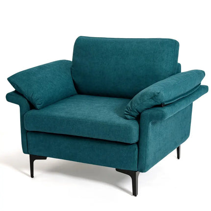 Modern Fabric Accent Armchair with Original Distributed Spring and Armrest Cushions-Peacock Blue - Peacock Blue - Sofas