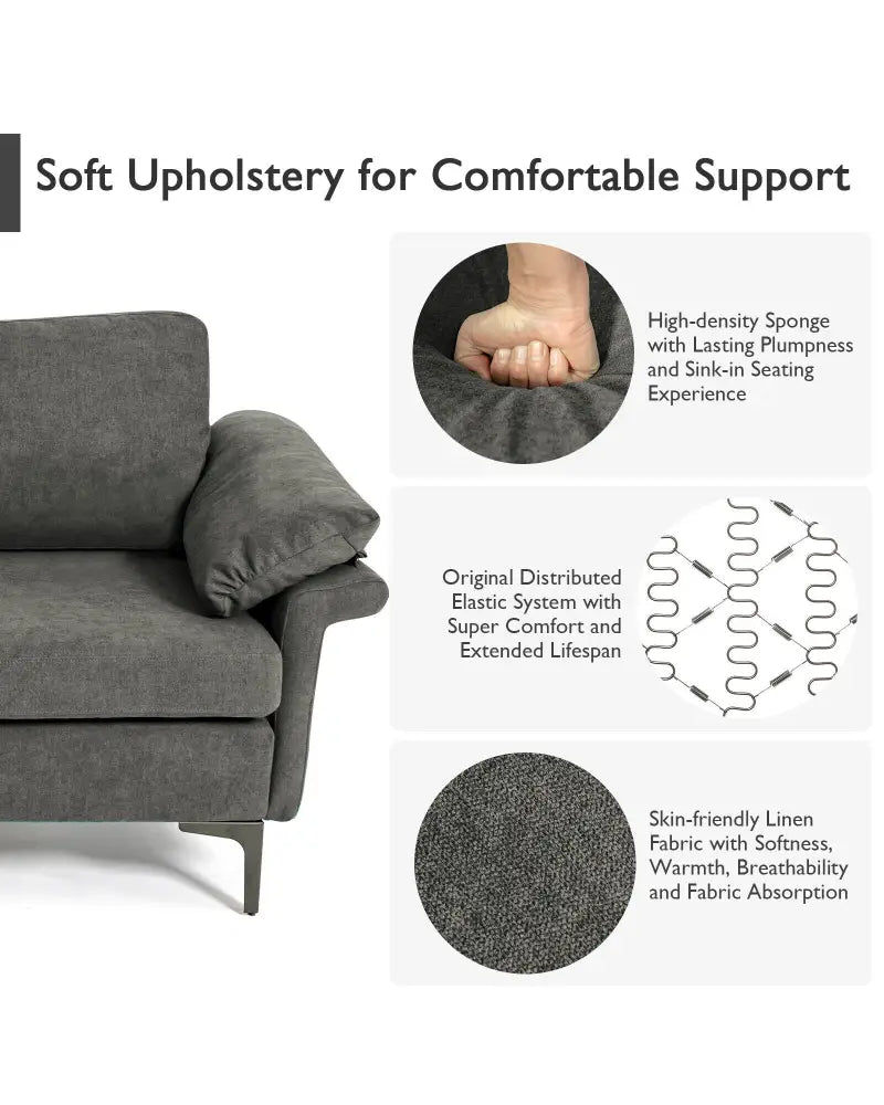 Modern Fabric Accent Armchair with Original Distributed Spring and Armrest Cushions-Gray - Gray - Sofas & Loveseats