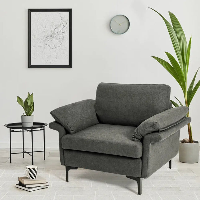 Modern Fabric Accent Armchair with Original Distributed Spring and Armrest Cushions-Gray - Gray - Sofas & Loveseats