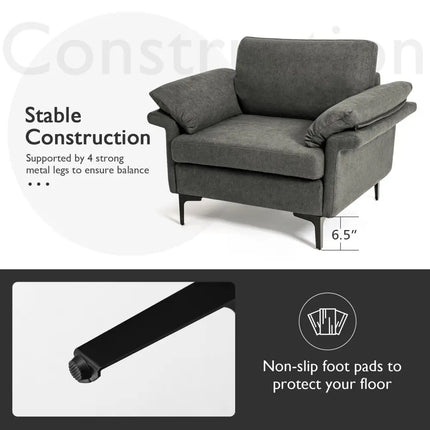 Modern Fabric Accent Armchair with Original Distributed Spring and Armrest Cushions-Gray - Gray - Sofas & Loveseats