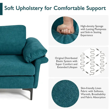 Modern Fabric Accent Armchair with Original Distributed Spring and Armrest Cushions-Peacock Blue - Peacock Blue - Sofas