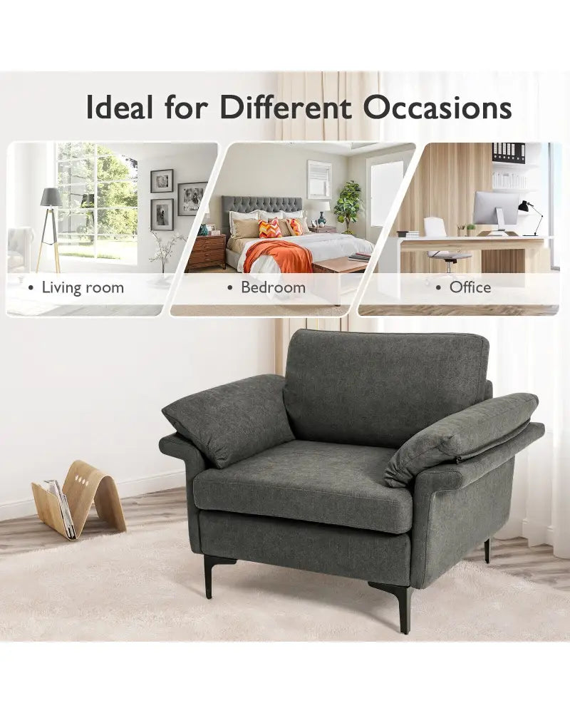 Modern Fabric Accent Armchair with Original Distributed Spring and Armrest Cushions-Gray - Gray - Sofas & Loveseats