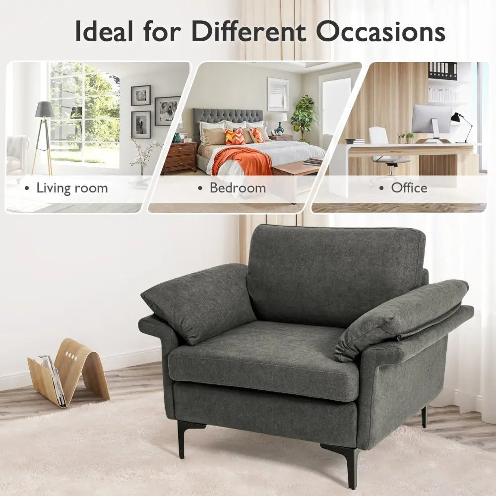 Modern Fabric Accent Armchair with Original Distributed Spring and Armrest Cushions-Gray - Gray - Sofas & Loveseats