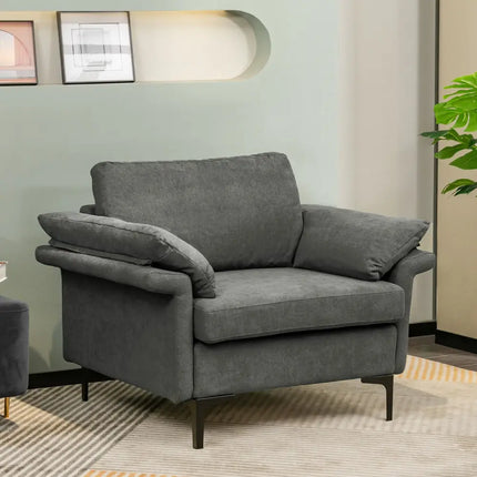 Modern Fabric Accent Armchair with Original Distributed Spring and Armrest Cushions-Gray - Gray - Sofas & Loveseats