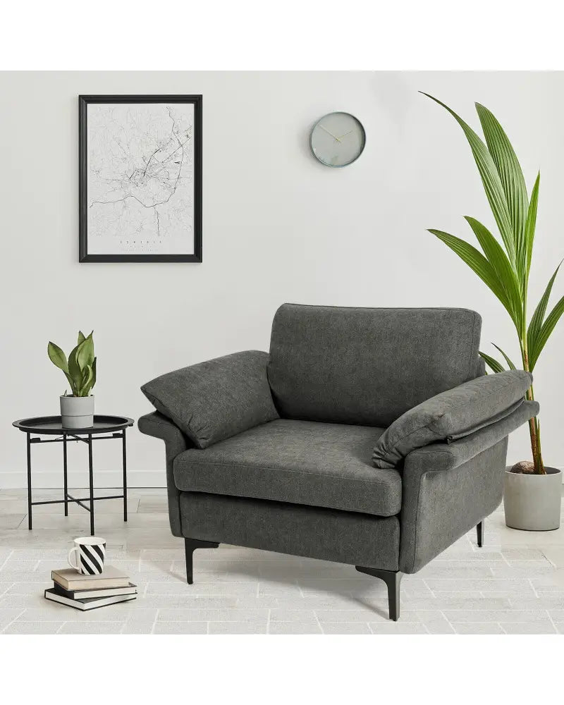 Modern Fabric Accent Armchair with Original Distributed Spring and Armrest Cushions-Gray - Gray - Sofas & Loveseats