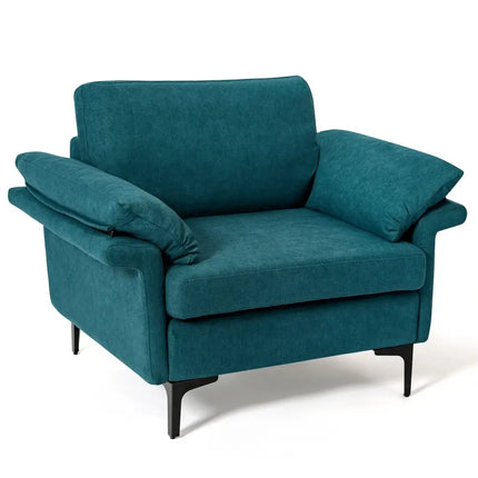 Modern Fabric Accent Armchair with Original Distributed Spring and Armrest Cushions-Peacock Blue - Peacock Blue - Sofas