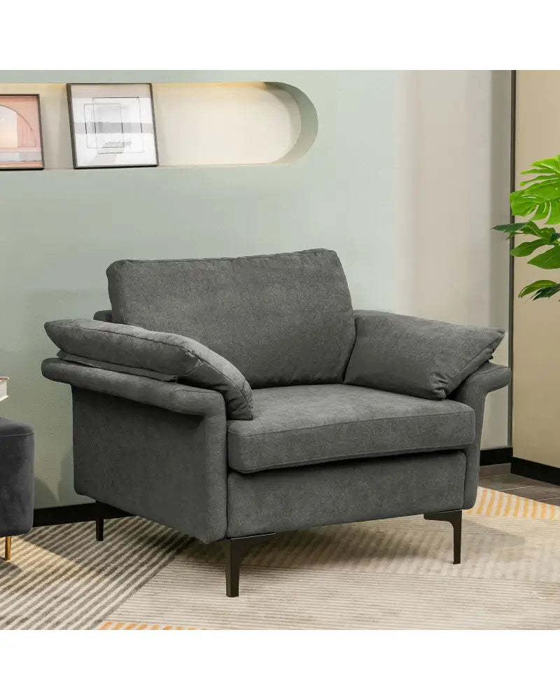 Modern Fabric Accent Armchair with Original Distributed Spring and Armrest Cushions-Gray - Gray - Sofas & Loveseats