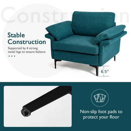 Modern Fabric Accent Armchair with Original Distributed Spring and Armrest Cushions-Peacock Blue - Peacock Blue - Sofas