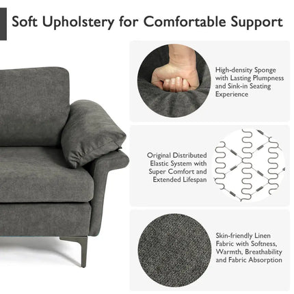 Modern Fabric Accent Armchair with Original Distributed Spring and Armrest Cushions-Gray - Gray - Sofas & Loveseats