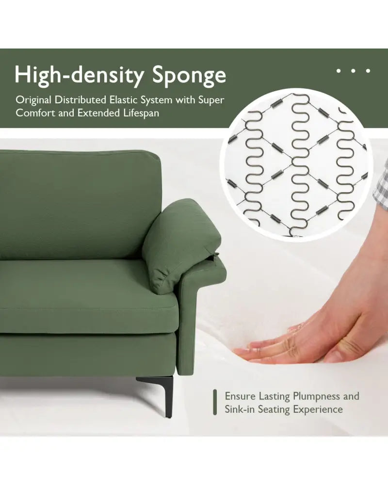 Modern Fabric Loveseat Sofa for with Metal Legs and Armrest Pillows-Army Green - Army Green - Sofas & Loveseats