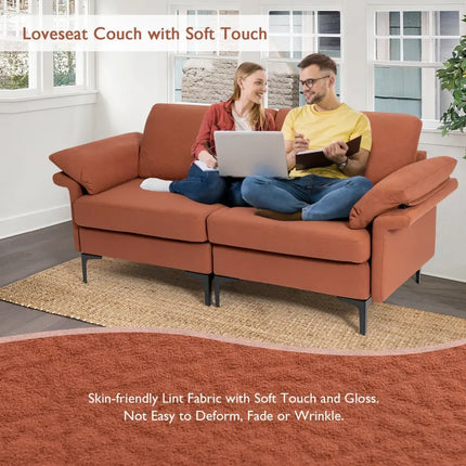 Modern Fabric Loveseat Sofa for with Metal Legs and Armrest Pillows-Rust Red - Rust - Sofas & Loveseats