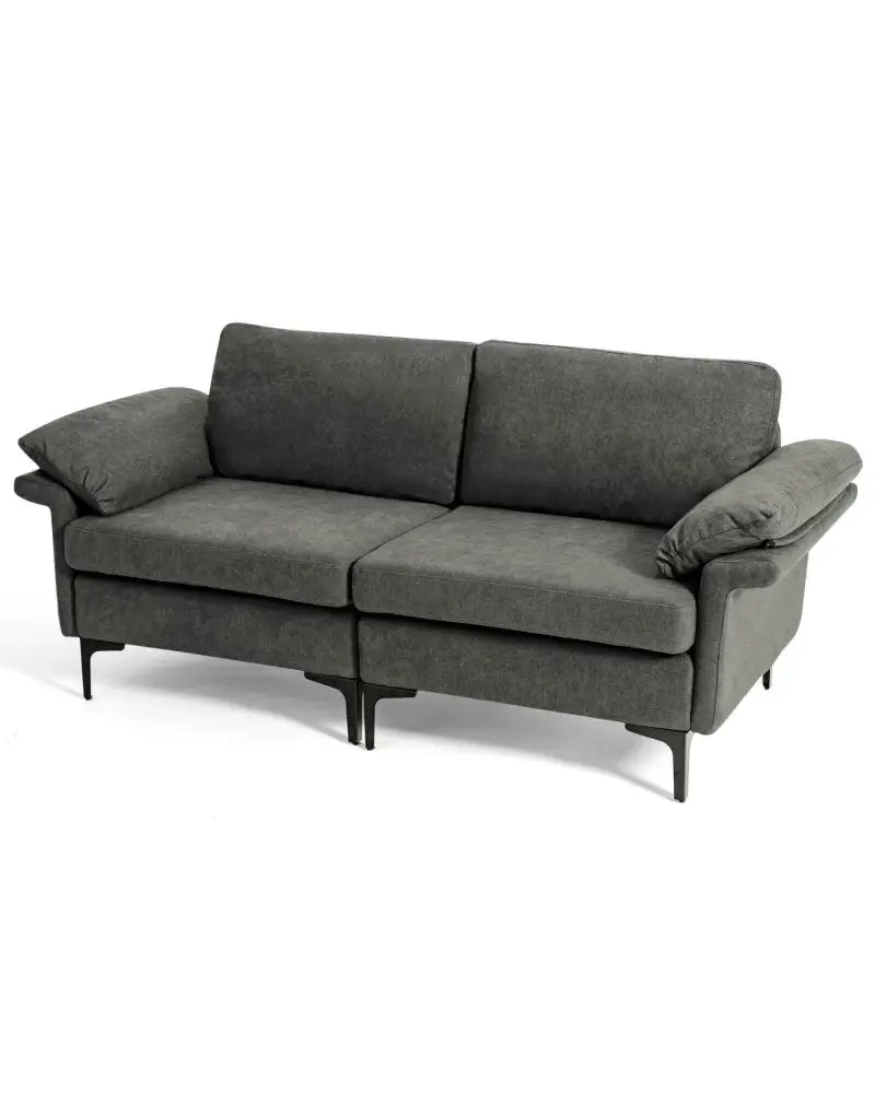 Modern Fabric Loveseat Sofa for with Metal Legs and Armrest Pillows-Gray - Gray - Sofas & Loveseats
