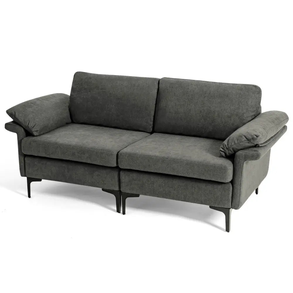 Modern Fabric Loveseat Sofa for with Metal Legs and Armrest Pillows-Gray - Gray - Sofas & Loveseats