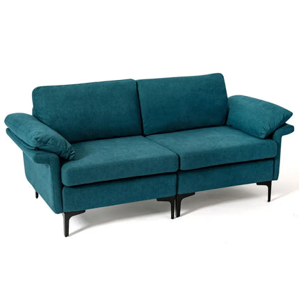 Modern Fabric Loveseat Sofa for with Metal Legs and Armrest Pillows-Peacock Blue - Peacock Blue - Sofas & Loveseats