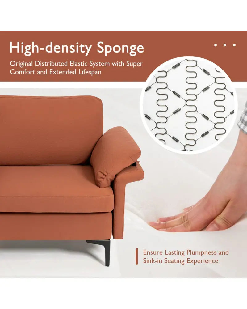 Modern Fabric Loveseat Sofa for with Metal Legs and Armrest Pillows-Rust Red - Rust - Sofas & Loveseats