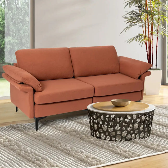 Modern Fabric Loveseat Sofa for with Metal Legs and Armrest Pillows-Rust Red - Rust - Sofas & Loveseats
