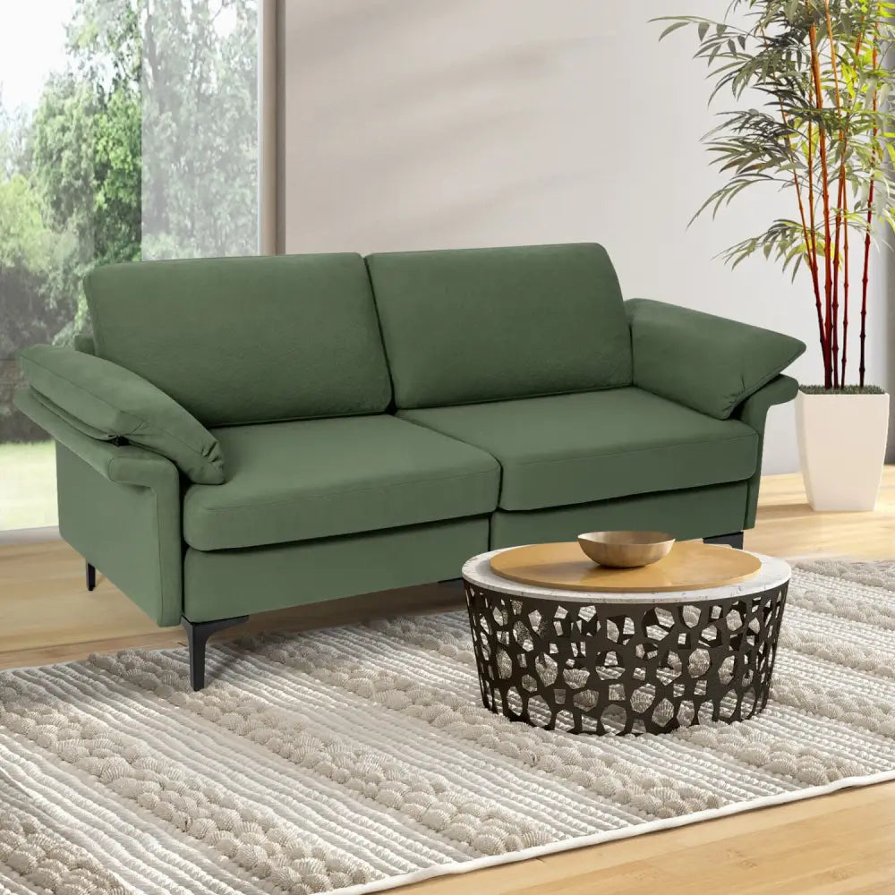 Modern Fabric Loveseat Sofa for with Metal Legs and Armrest Pillows-Army Green - Army Green - Sofas & Loveseats