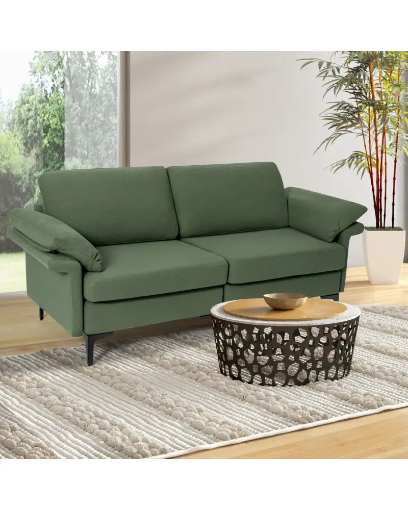 Modern Fabric Loveseat Sofa for with Metal Legs and Armrest Pillows-Army Green - Army Green - Sofas & Loveseats