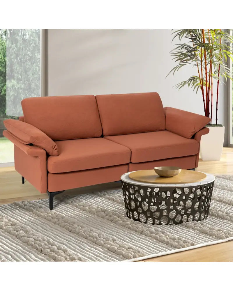 Modern Fabric Loveseat Sofa for with Metal Legs and Armrest Pillows-Rust Red - Rust - Sofas & Loveseats