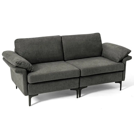 Modern Fabric Loveseat Sofa for with Metal Legs and Armrest Pillows-Gray - Gray - Sofas & Loveseats