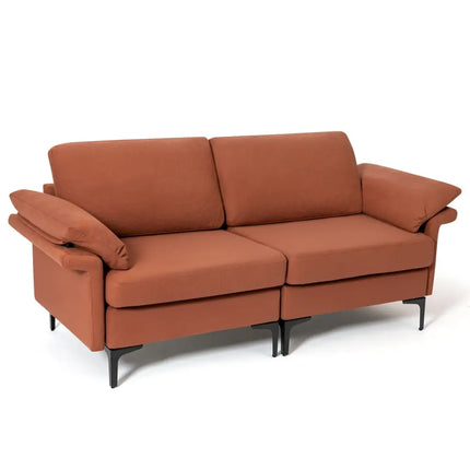 Modern Fabric Loveseat Sofa for with Metal Legs and Armrest Pillows-Rust Red - Rust - Sofas & Loveseats