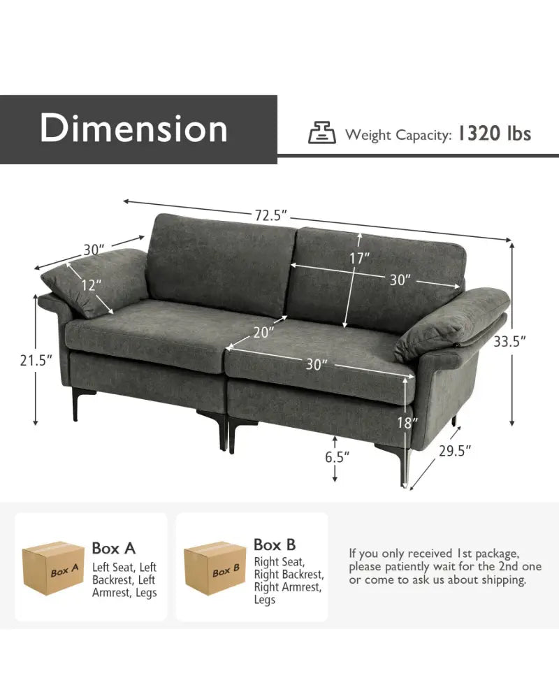 Modern Fabric Loveseat Sofa for with Metal Legs and Armrest Pillows-Gray - Gray - Sofas & Loveseats