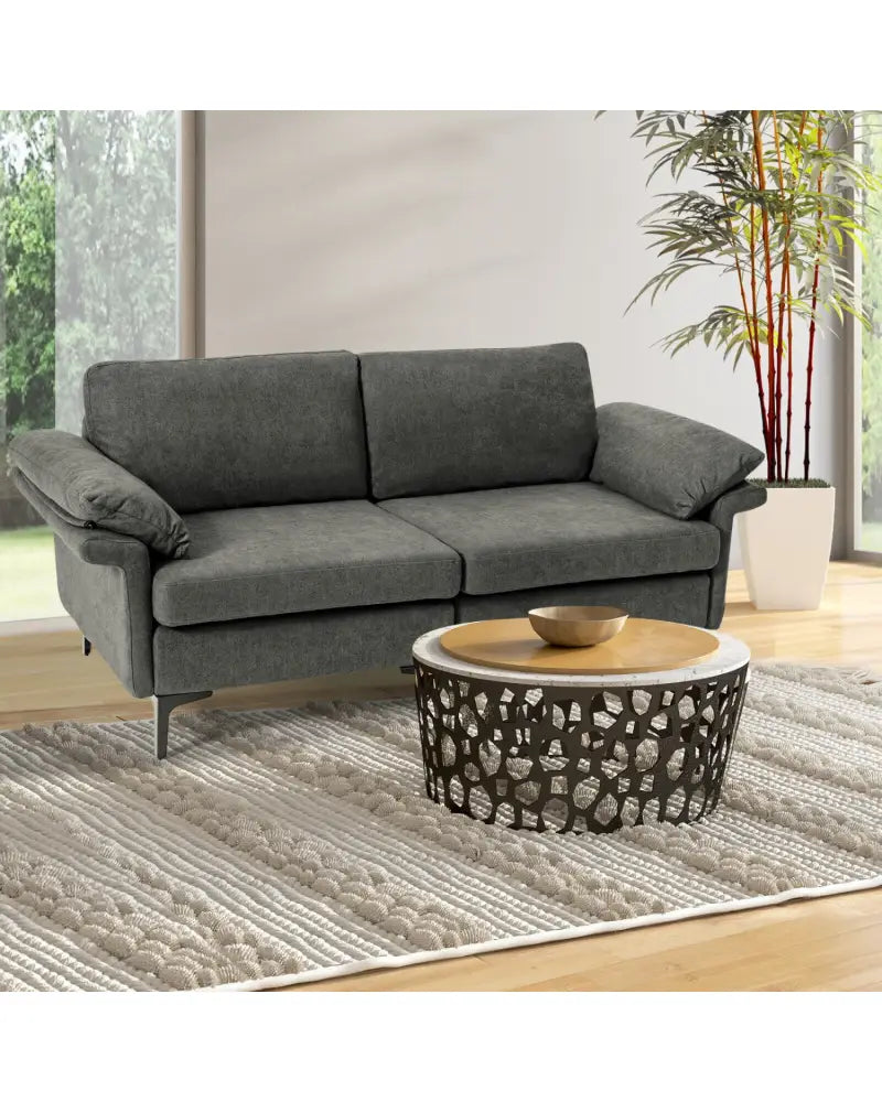 Modern Fabric Loveseat Sofa for with Metal Legs and Armrest Pillows-Gray - Gray - Sofas & Loveseats
