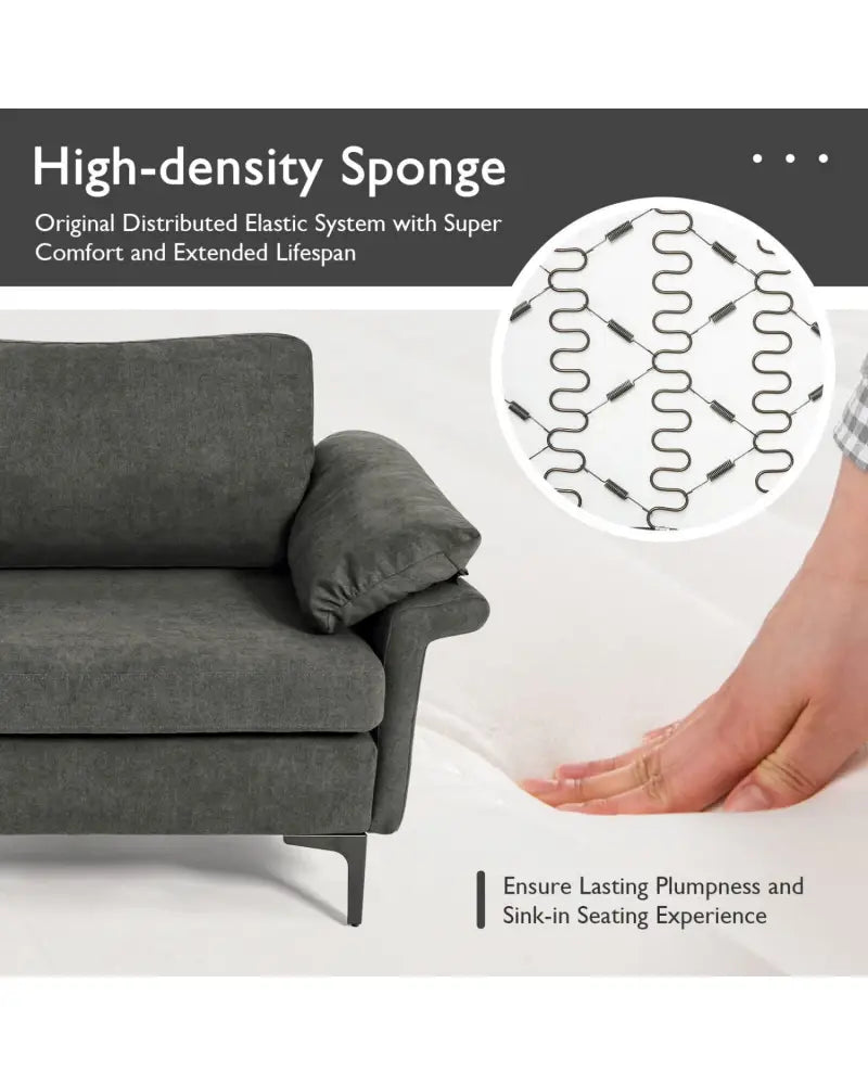 Modern Fabric Loveseat Sofa for with Metal Legs and Armrest Pillows-Gray - Gray - Sofas & Loveseats