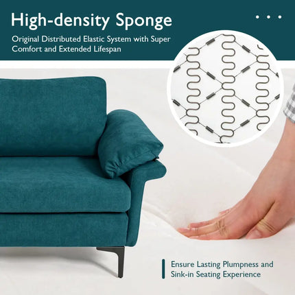 Modern Fabric Loveseat Sofa for with Metal Legs and Armrest Pillows-Peacock Blue - Peacock Blue - Sofas & Loveseats