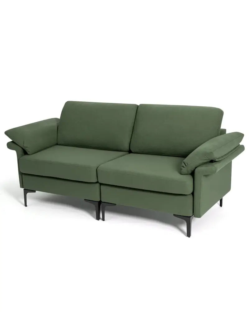 Modern Fabric Loveseat Sofa for with Metal Legs and Armrest Pillows-Army Green - Army Green - Sofas & Loveseats