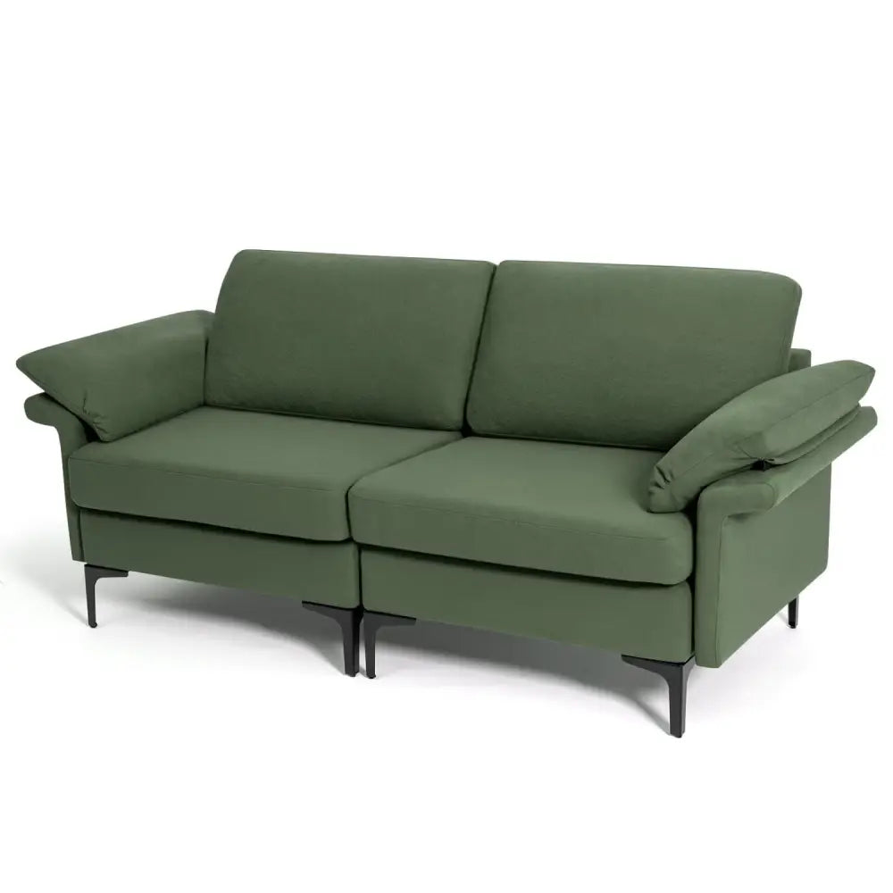 Modern Fabric Loveseat Sofa for with Metal Legs and Armrest Pillows-Army Green - Army Green - Sofas & Loveseats