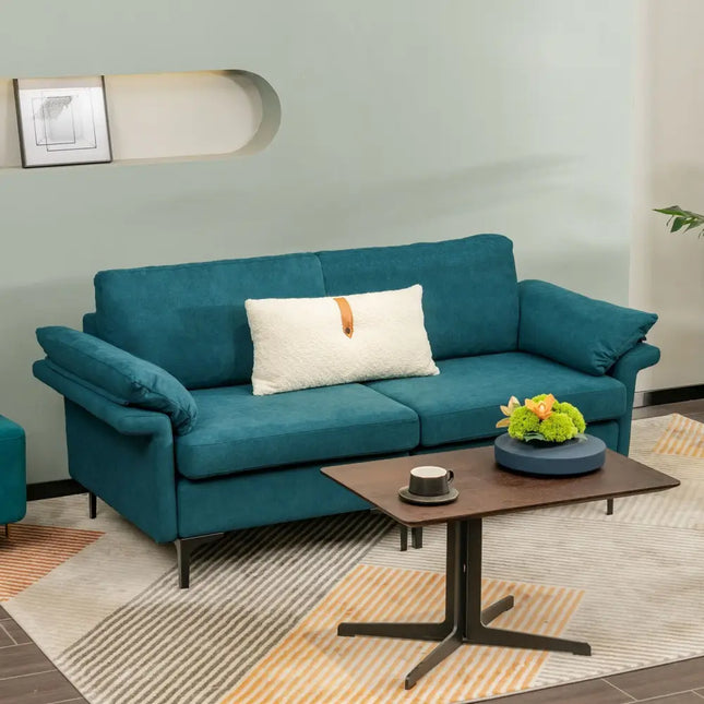 Modern Fabric Loveseat Sofa for with Metal Legs and Armrest Pillows-Peacock Blue - Peacock Blue - Sofas & Loveseats