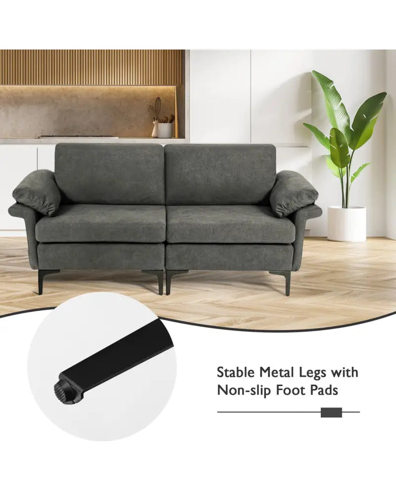 Modern Fabric Loveseat Sofa for with Metal Legs and Armrest Pillows-Gray - Gray - Sofas & Loveseats
