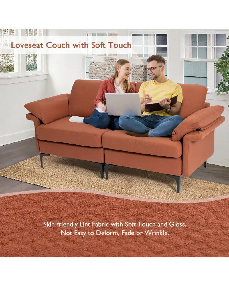 Modern Fabric Loveseat Sofa for with Metal Legs and Armrest Pillows-Rust Red - Rust - Sofas & Loveseats