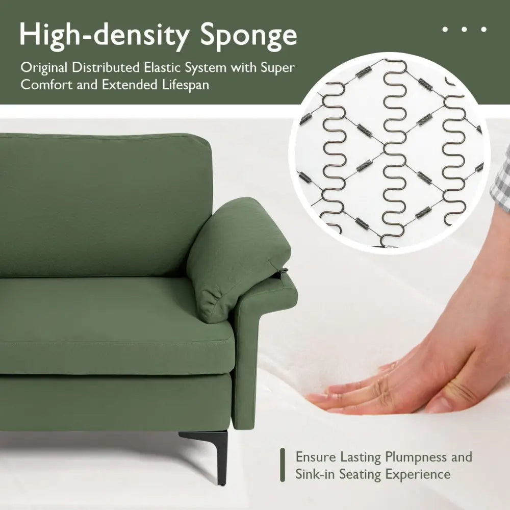 Modern Fabric Loveseat Sofa for with Metal Legs and Armrest Pillows-Army Green - Army Green - Sofas & Loveseats