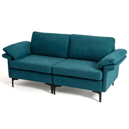 Modern Fabric Loveseat Sofa for with Metal Legs and Armrest Pillows-Peacock Blue - Peacock Blue - Sofas & Loveseats