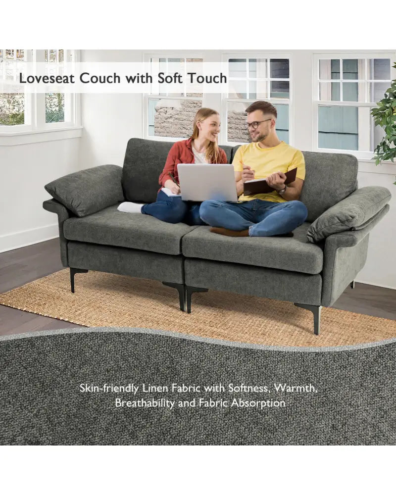 Modern Fabric Loveseat Sofa for with Metal Legs and Armrest Pillows-Gray - Gray - Sofas & Loveseats