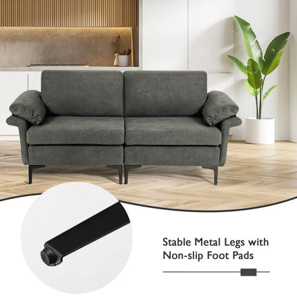 Modern Fabric Loveseat Sofa for with Metal Legs and Armrest Pillows-Gray - Gray - Sofas & Loveseats