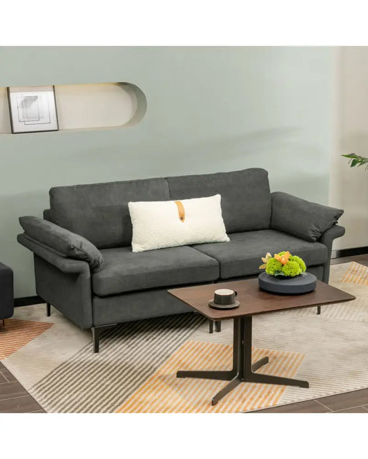 Modern Fabric Loveseat Sofa for with Metal Legs and Armrest Pillows-Gray - Gray - Sofas & Loveseats