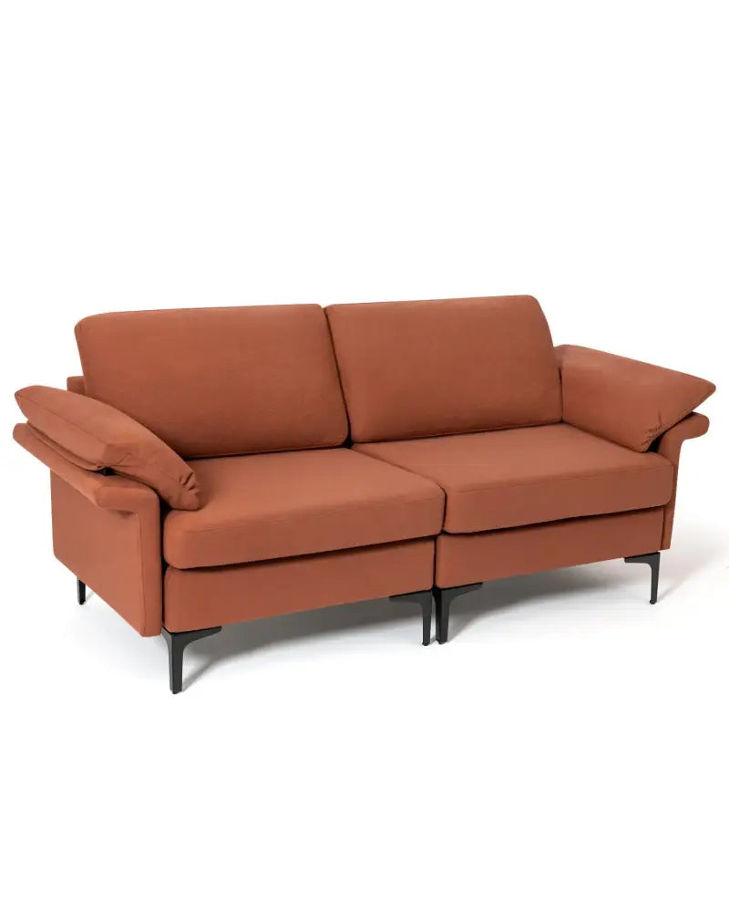 Modern Fabric Loveseat Sofa for with Metal Legs and Armrest Pillows-Rust Red - Rust - Sofas & Loveseats
