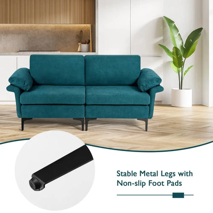 Modern Fabric Loveseat Sofa for with Metal Legs and Armrest Pillows-Peacock Blue - Peacock Blue - Sofas & Loveseats