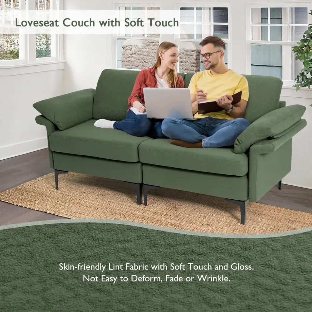 Modern Fabric Loveseat Sofa for with Metal Legs and Armrest Pillows-Army Green - Army Green - Sofas & Loveseats
