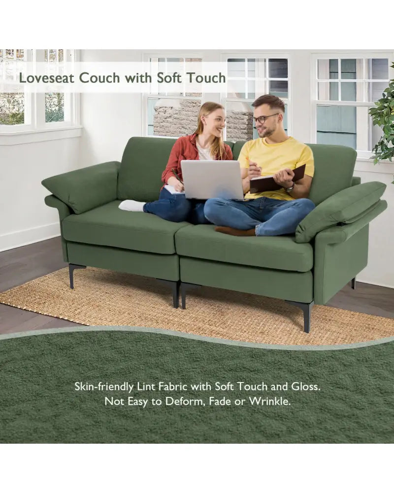 Modern Fabric Loveseat Sofa for with Metal Legs and Armrest Pillows-Army Green - Army Green - Sofas & Loveseats