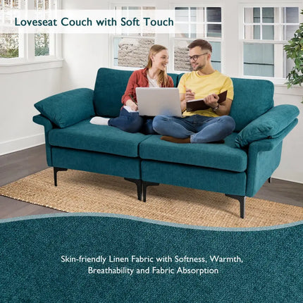 Modern Fabric Loveseat Sofa for with Metal Legs and Armrest Pillows-Peacock Blue - Peacock Blue - Sofas & Loveseats