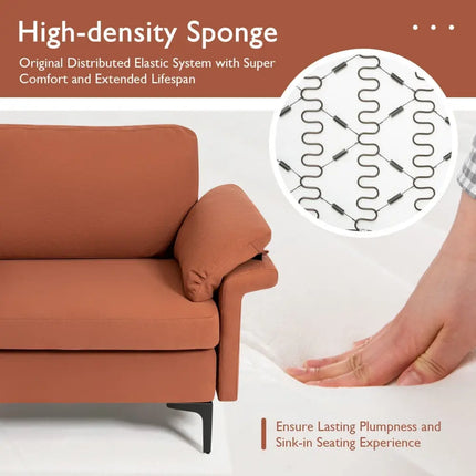 Modern Fabric Loveseat Sofa for with Metal Legs and Armrest Pillows-Rust Red - Rust - Sofas & Loveseats