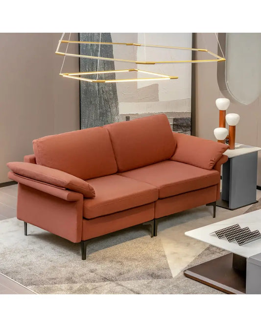 Modern Fabric Loveseat Sofa for with Metal Legs and Armrest Pillows-Rust Red - Rust - Sofas & Loveseats