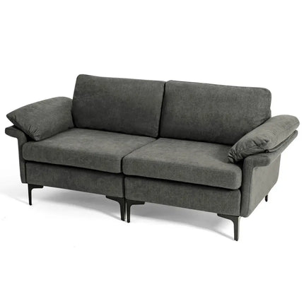 Modern Fabric Loveseat Sofa for with Metal Legs and Armrest Pillows-Gray - Gray - Sofas & Loveseats