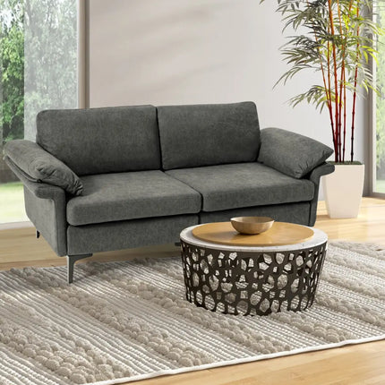 Modern Fabric Loveseat Sofa for with Metal Legs and Armrest Pillows-Gray - Gray - Sofas & Loveseats