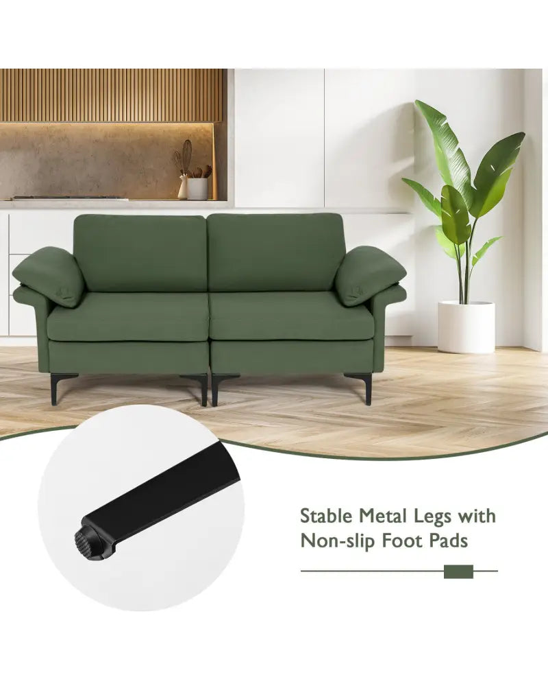 Modern Fabric Loveseat Sofa for with Metal Legs and Armrest Pillows-Army Green - Army Green - Sofas & Loveseats