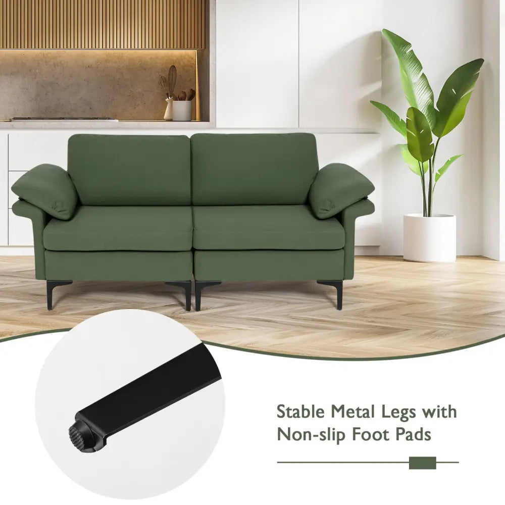 Modern Fabric Loveseat Sofa for with Metal Legs and Armrest Pillows-Army Green - Army Green - Sofas & Loveseats